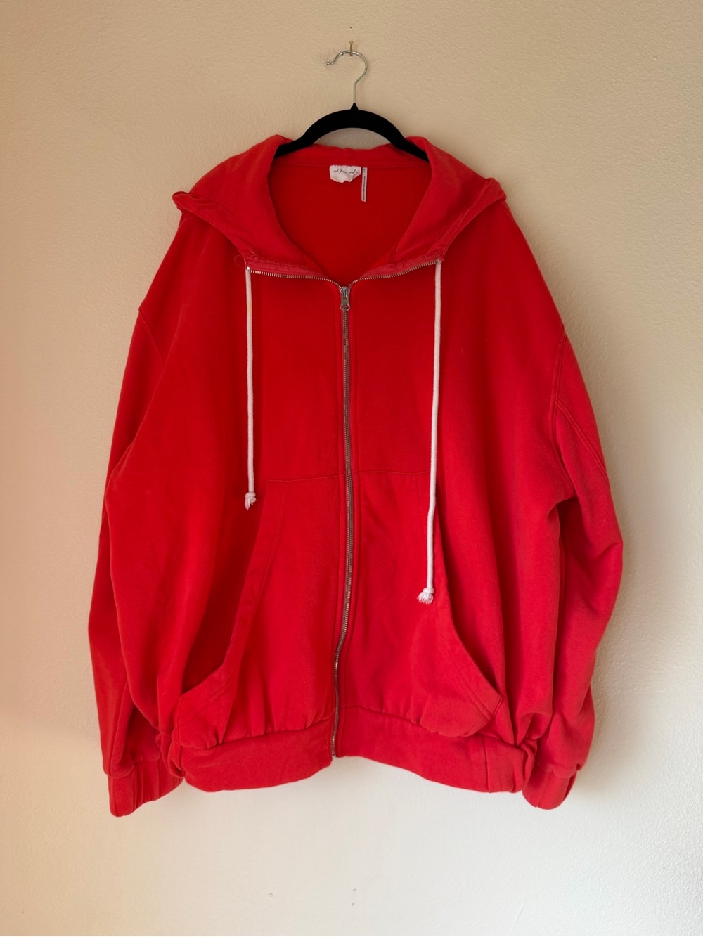 UO Out From Under Bubble Hem Zip Hoodie, Oversized Small